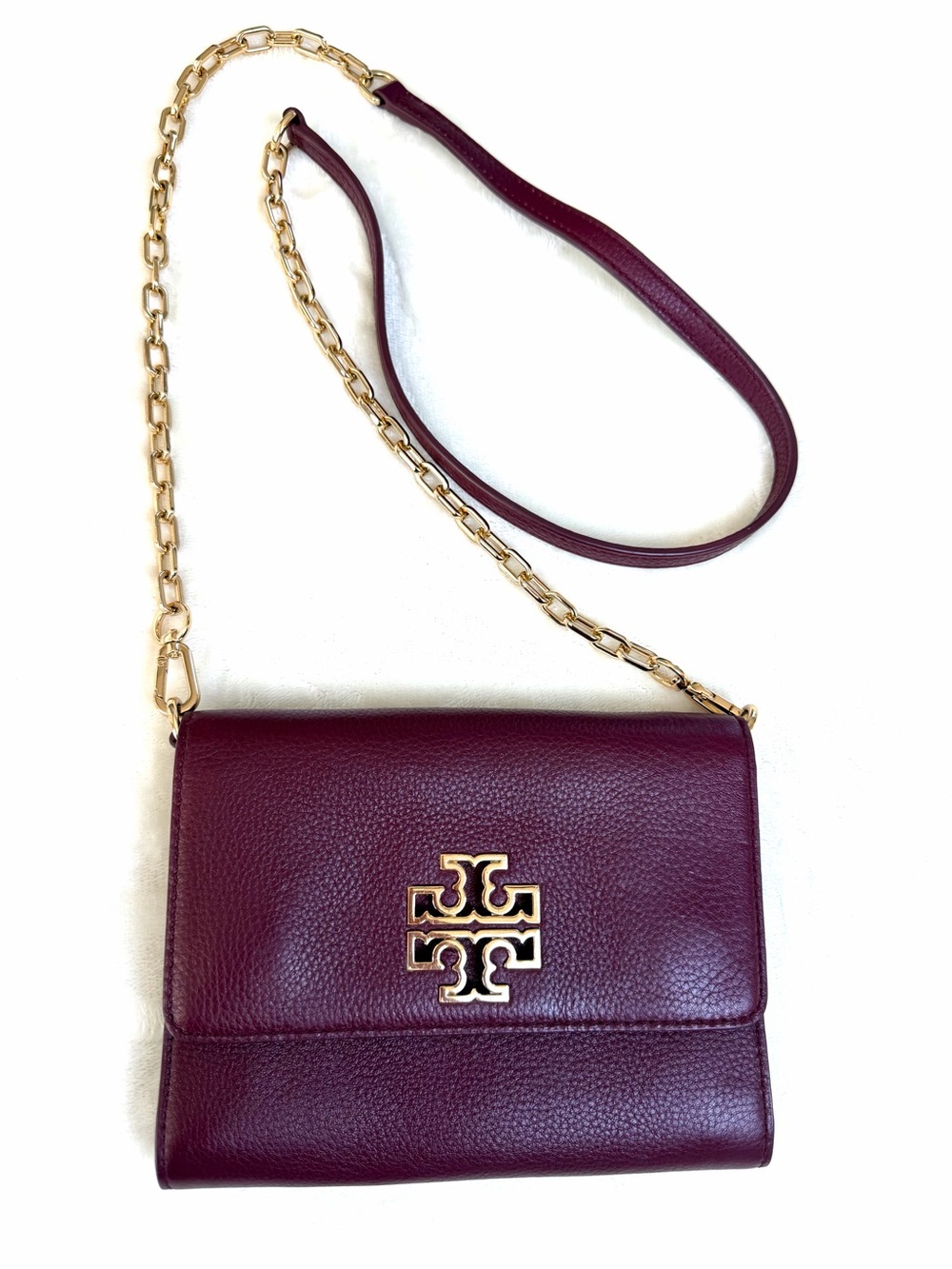 Tory Burch Britten Combo Crossbody Bag – Plum / Deep Burgundy Pebbled Leather